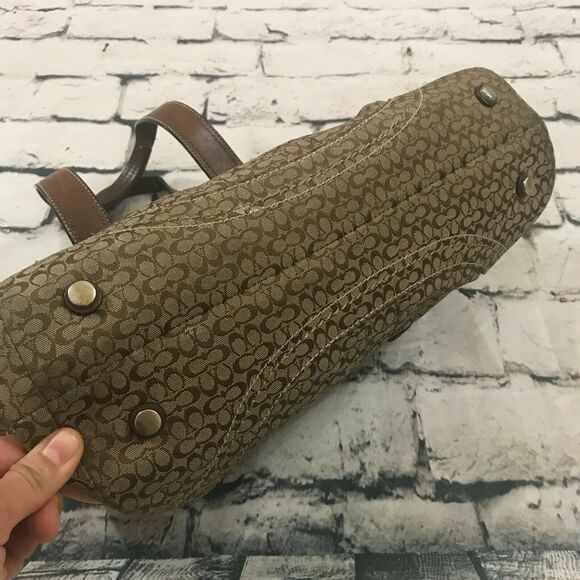 Coach Women's Purse Brown Fabric Cloth Satchel Leather Handles Trim - Picture 4 of 7